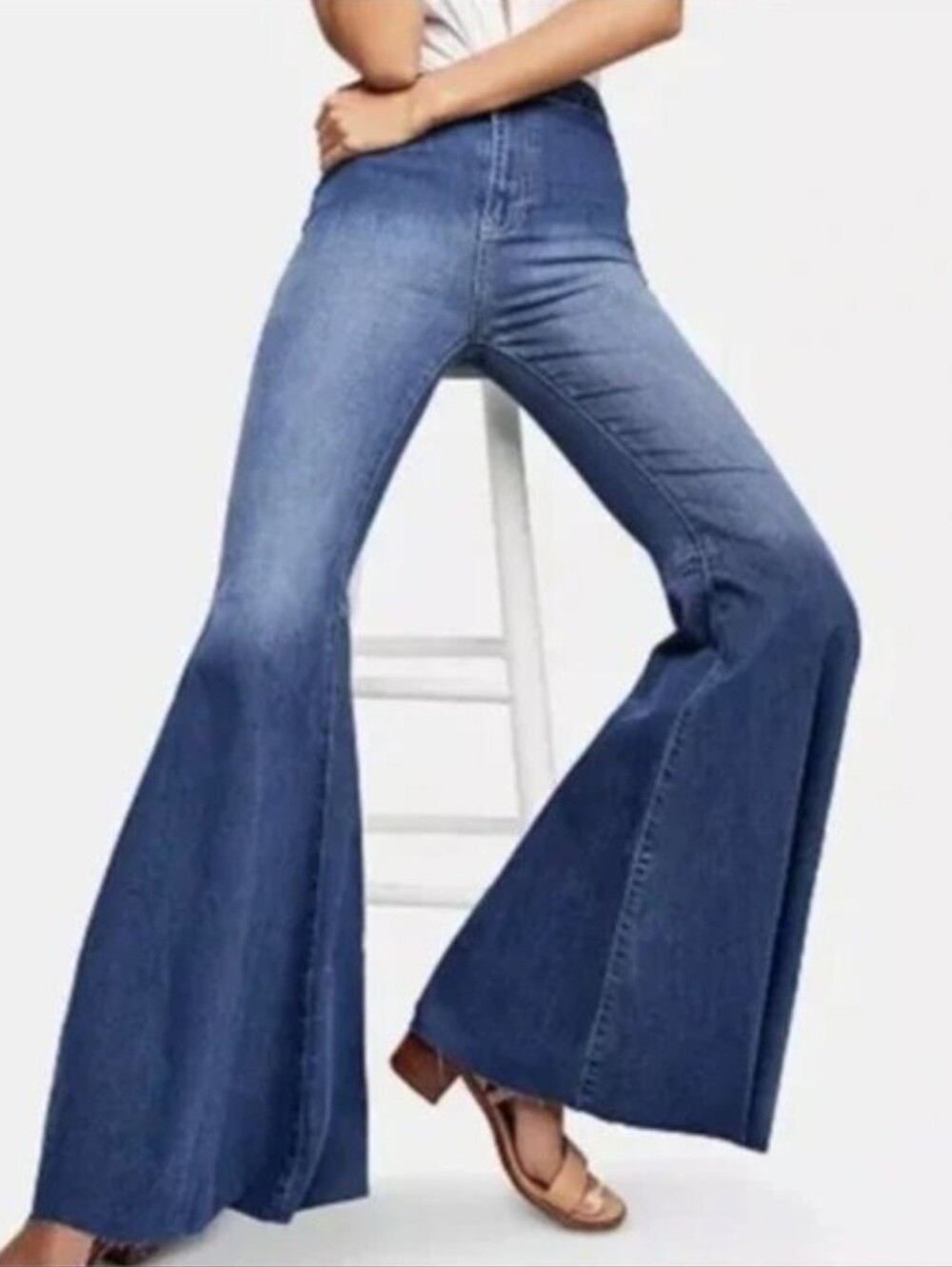 Free People Just Float Flare Jeans high-rise waist exaggerated bell-bottom Sz 28 - Picture 5 of 15